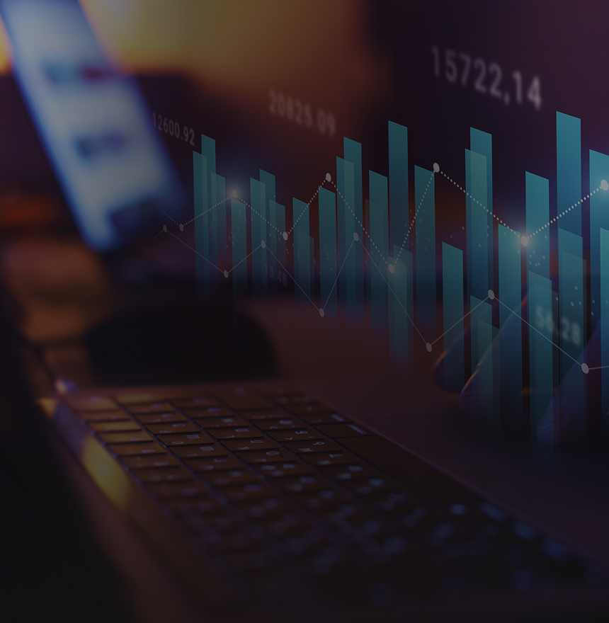 Bar graph projected on a transparent screen.