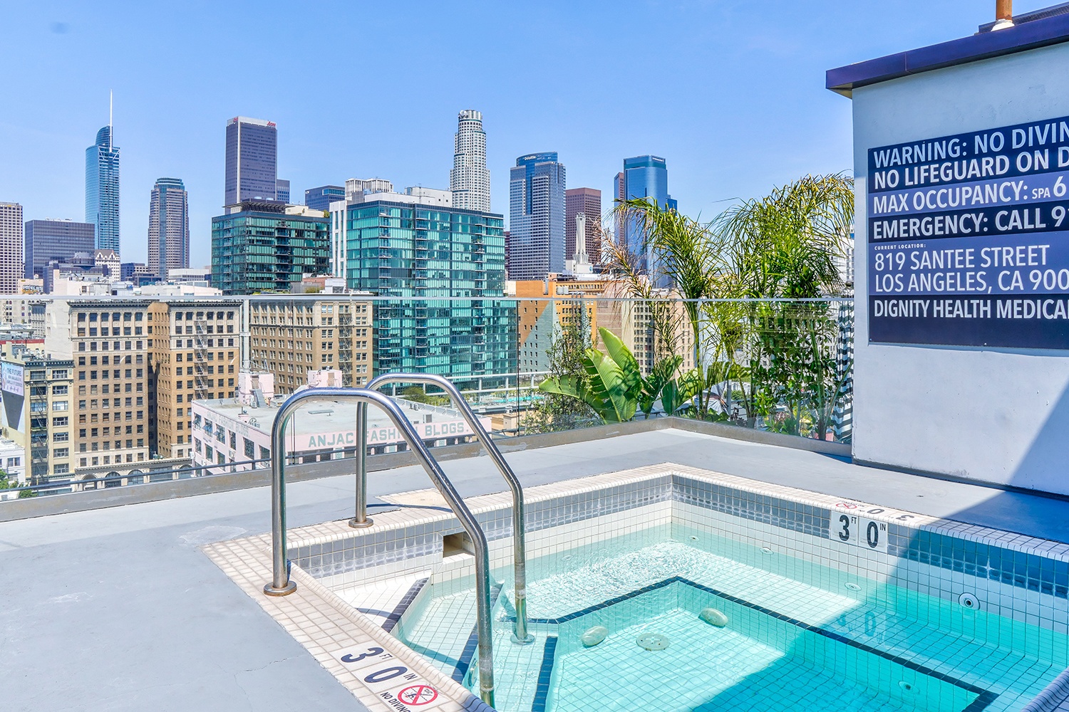 Serene spa on Maxfield rooftop overlooking the breathtaking Downtown Los Angeles skyline