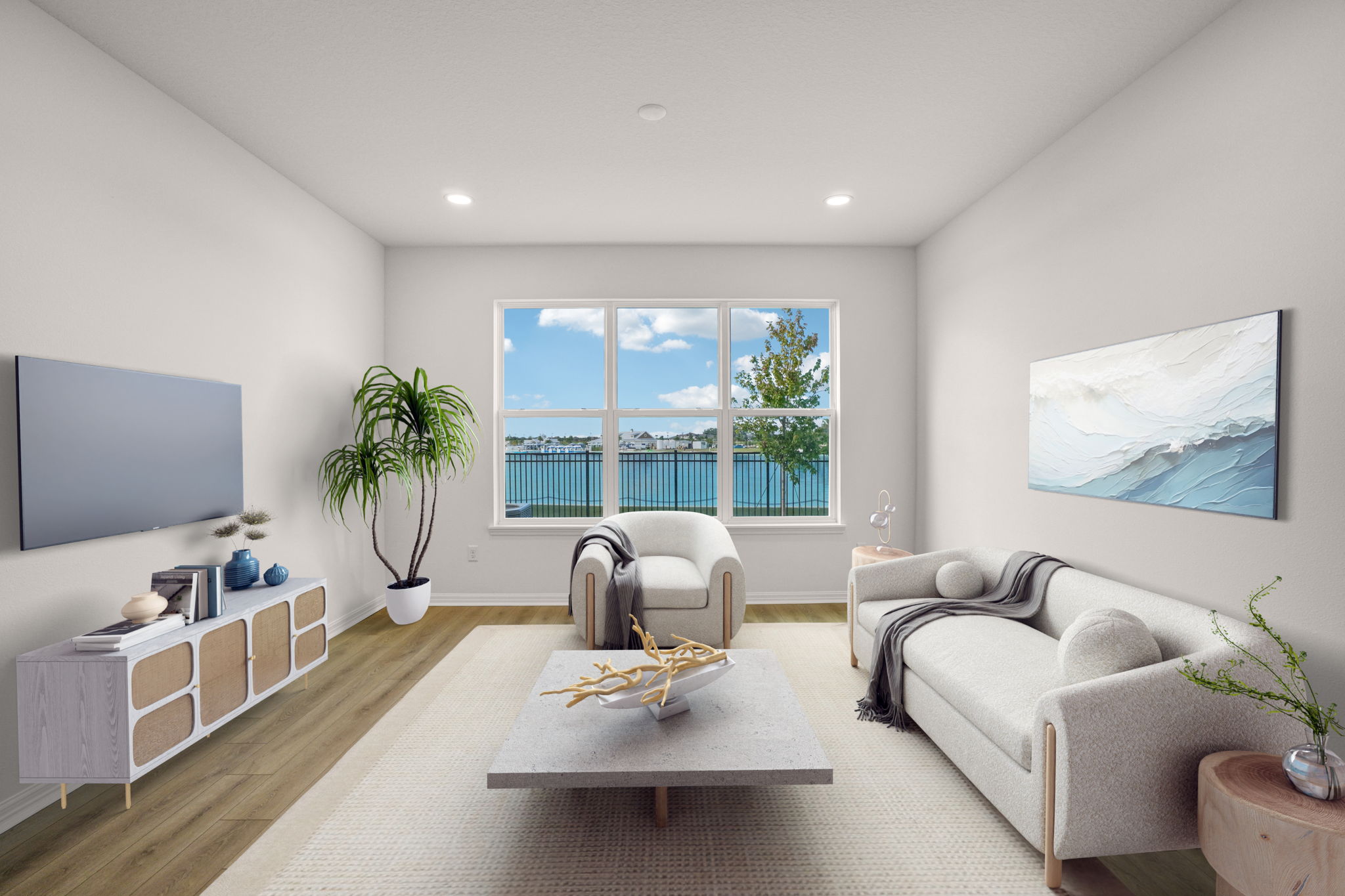 The Living Room of a DRB Homes Aruba Quick Move-In Homes at Isla Mirada in San Antonio, FL. 
