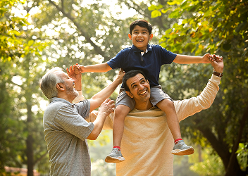 A multigenerational family enjoying a walk.