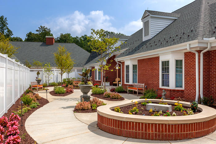 The Village at Orchard Ridge, senior living retirement community in Winchester, Virginia. Assisted living memory care garden.