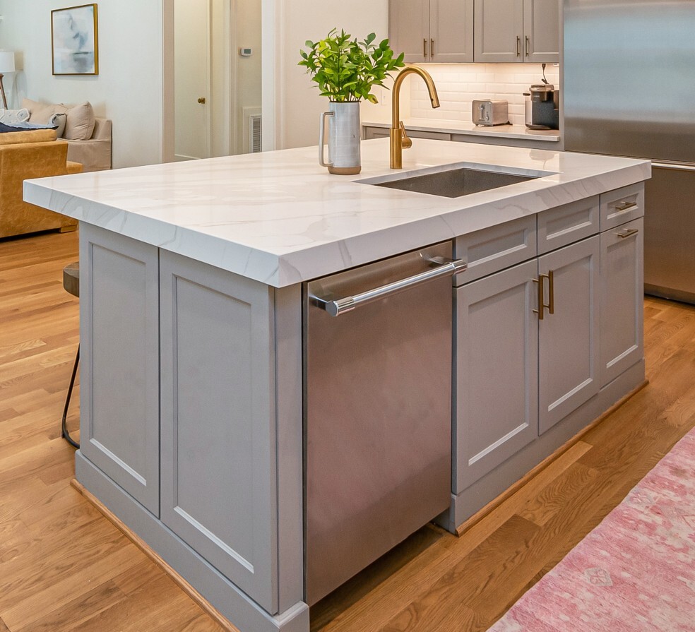 Kitchen island after cabinet refinishing in Salt Lake City, UT.