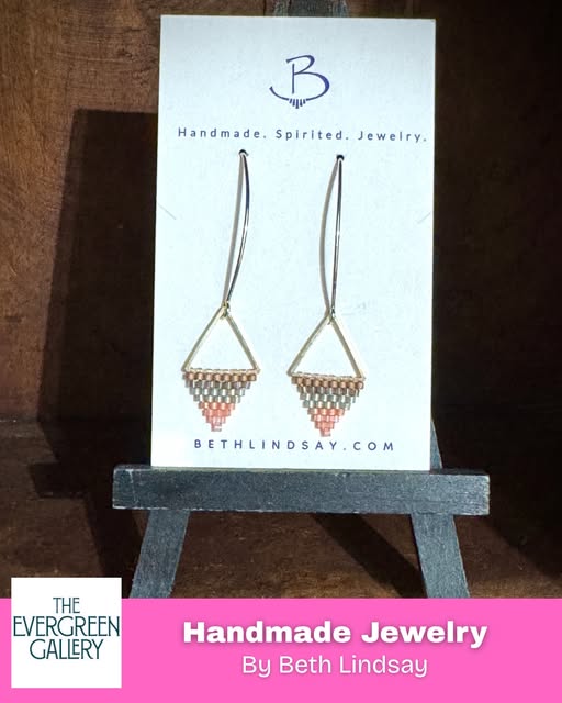 Handmade with a modern, artful touch.

These beautiful earrings by Evergreen artist Beth Lindsay combine delicate beadwork with sleek geometric design, creating a look that&rsquo;s both elegant and effortlessly wearable. Each pair is carefully handcrafted, making them a unique addition to any jewelry collection.