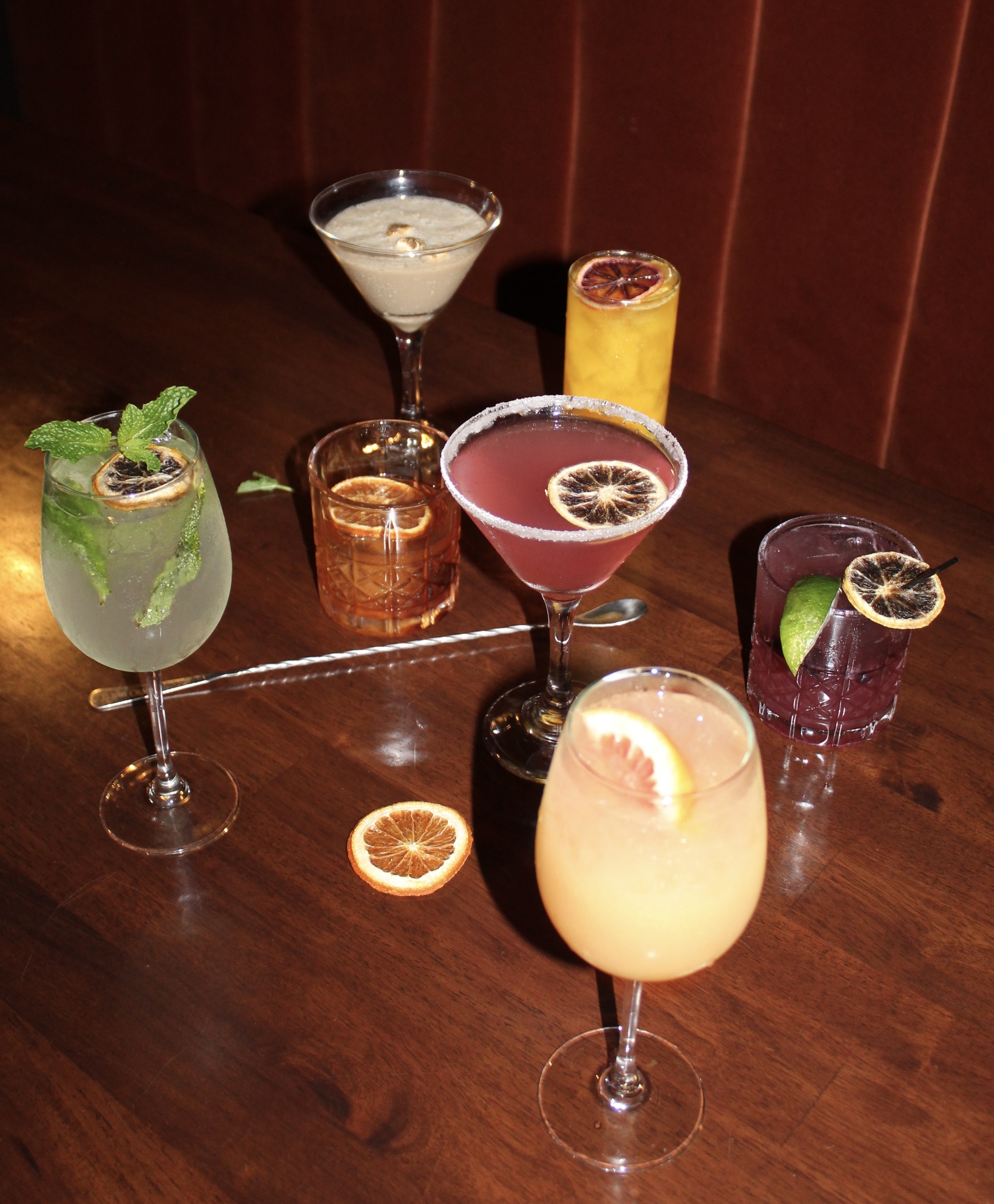 Blueberry Lemon Drop, Hugo Spritz, Georgia Peach, Bramble Buoy, Mama's Old Fashioned, Mango Tango &  