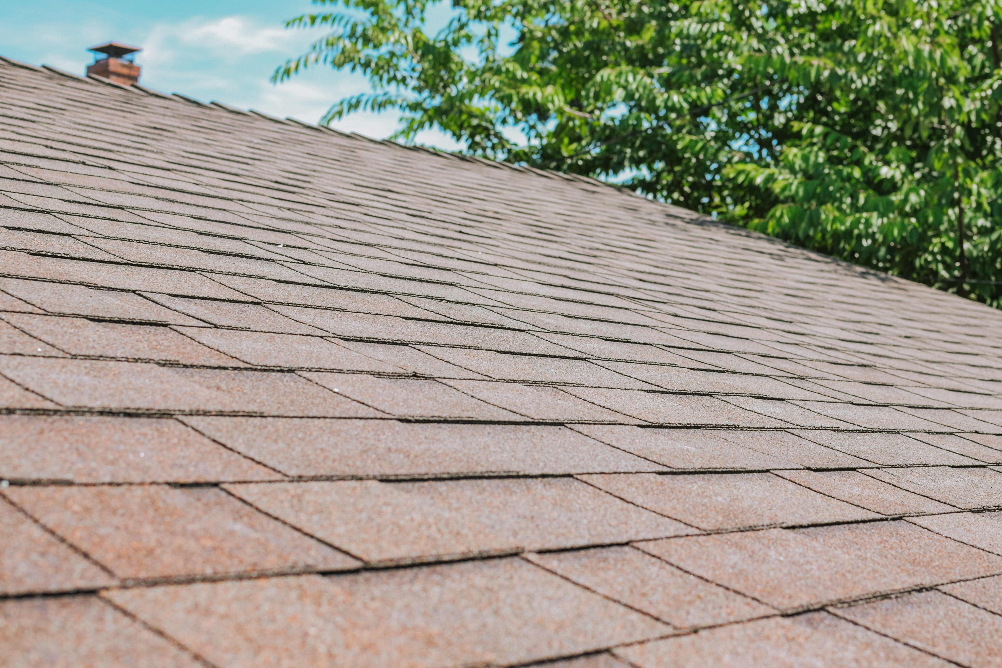 Completed asphalt shingle roof showing the roof surface and condition after install 