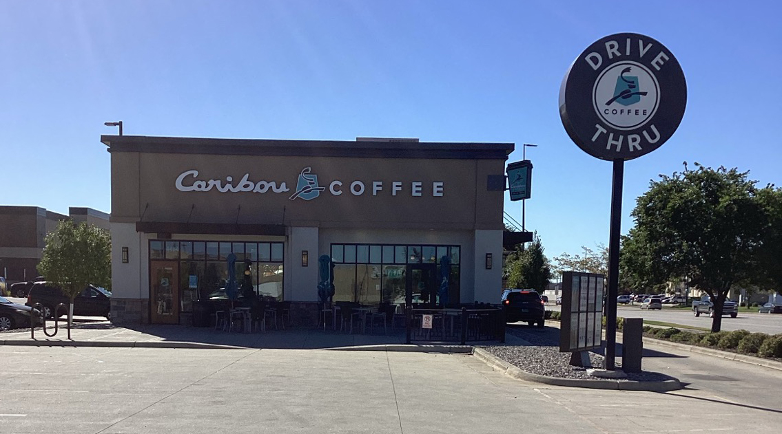 Storefront of the Caribou Coffee at 4484 15th Ave in Fargo