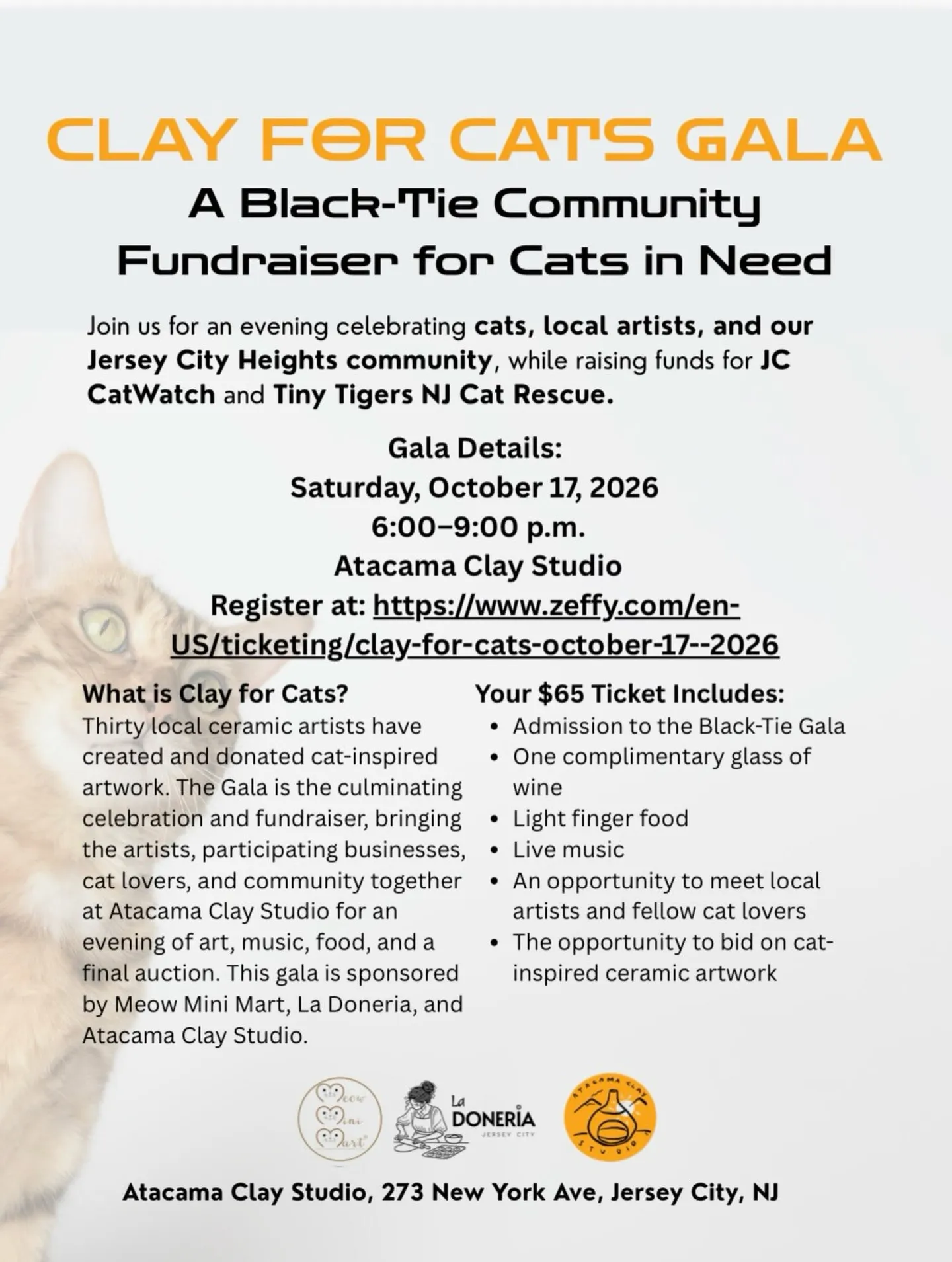 Image of Local Pet Event Clay 4 Cats Black Tie Event @ Atacama Clay Studio Nearby