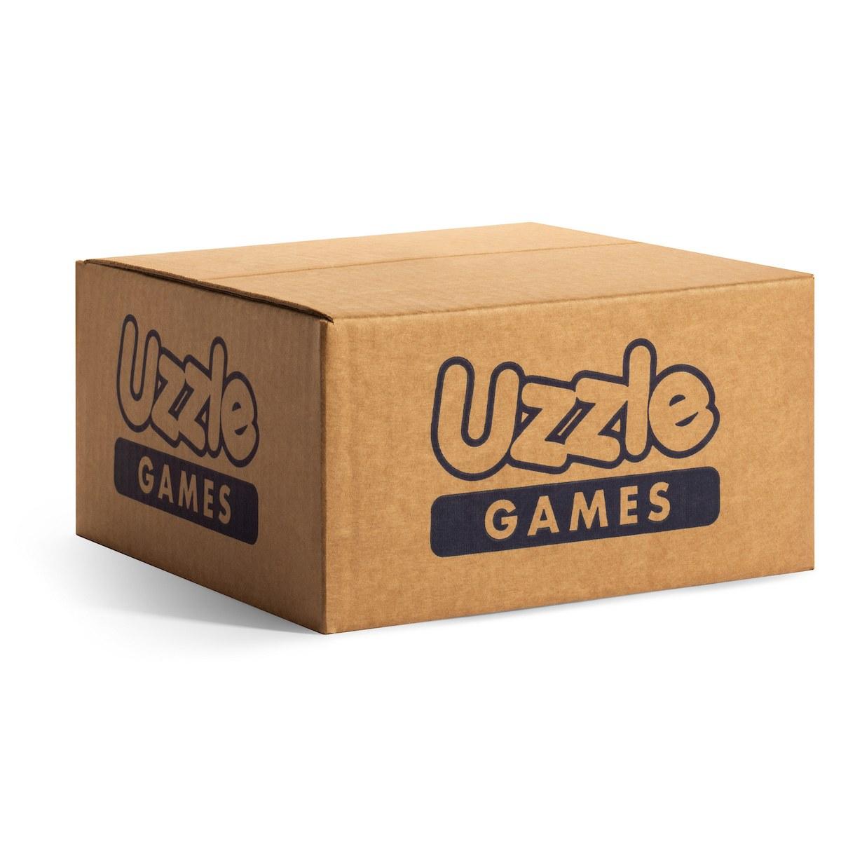 Kraft shipping box for Uzzle Games. Custom packaging by PLC Print.