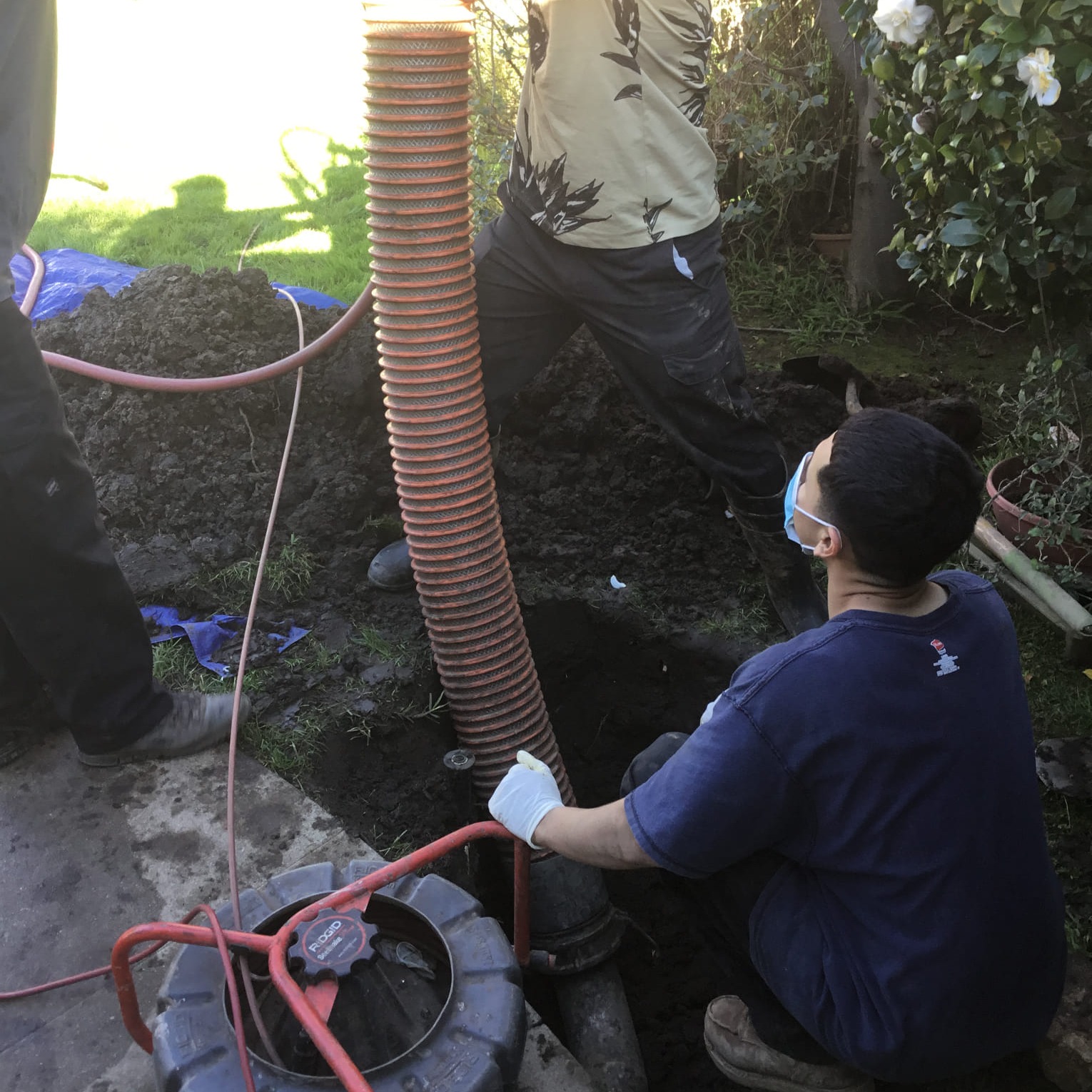 Trenchless sewer repair in progress.