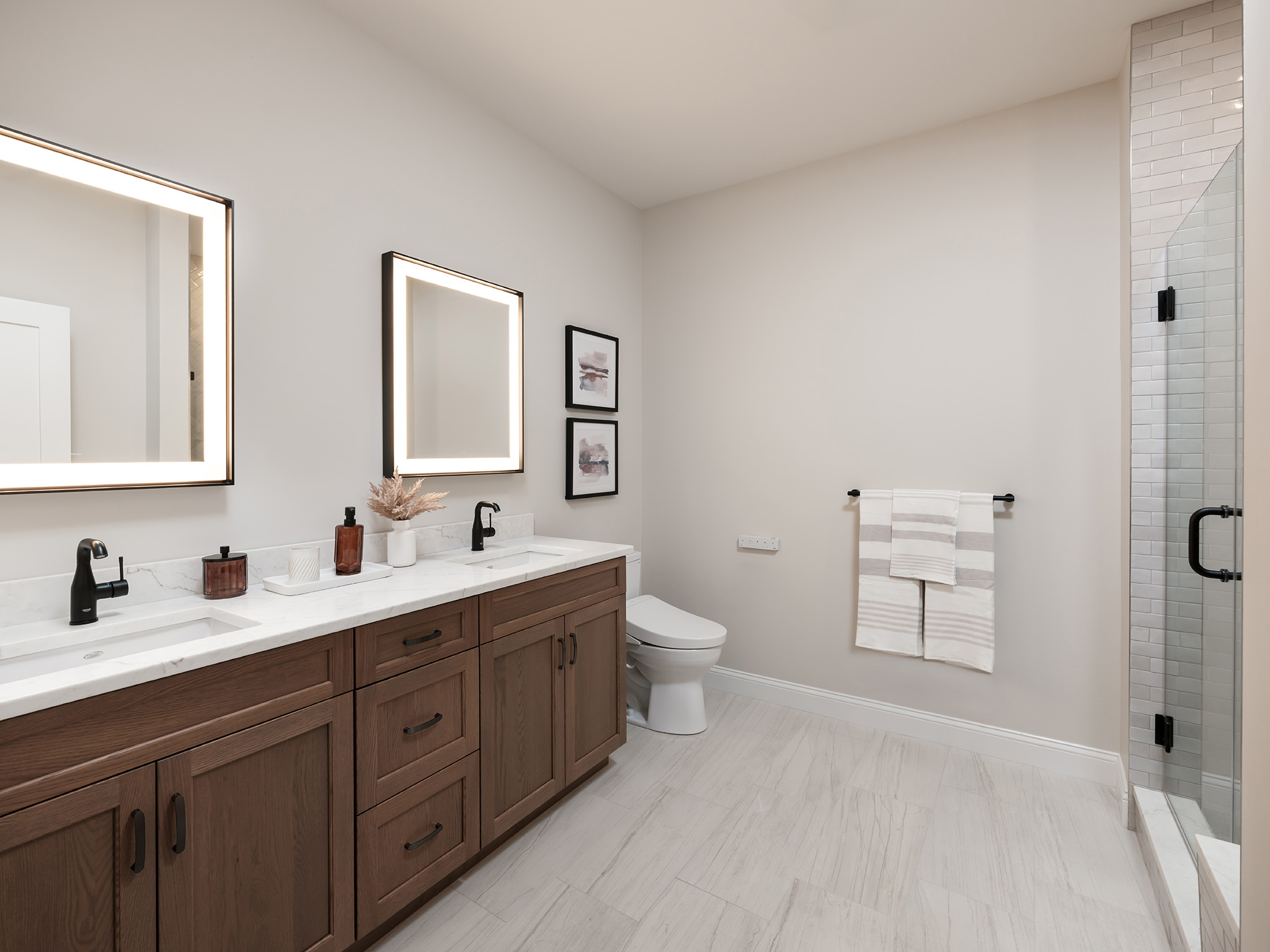 Primary bathroom in the Featherwinds model home