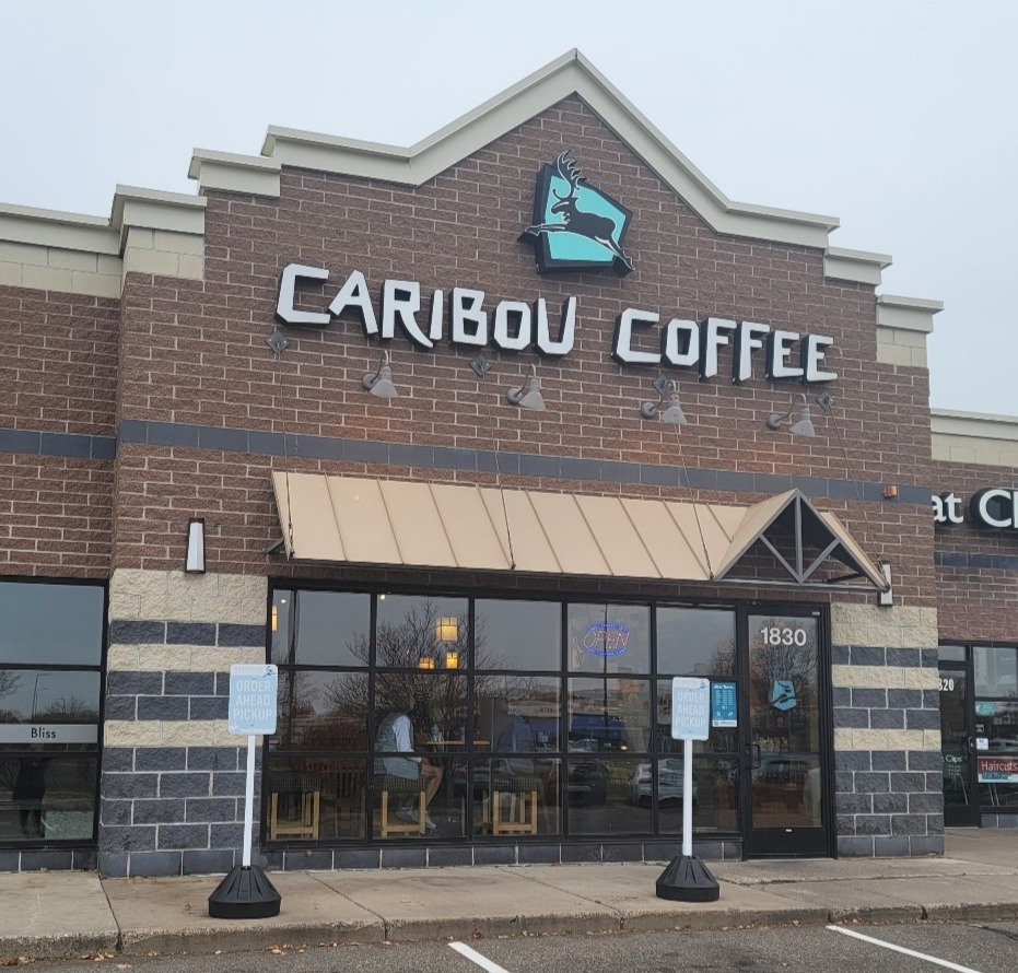 Storefront of the Caribou Coffee at 1830 Market Drive in Stillwater