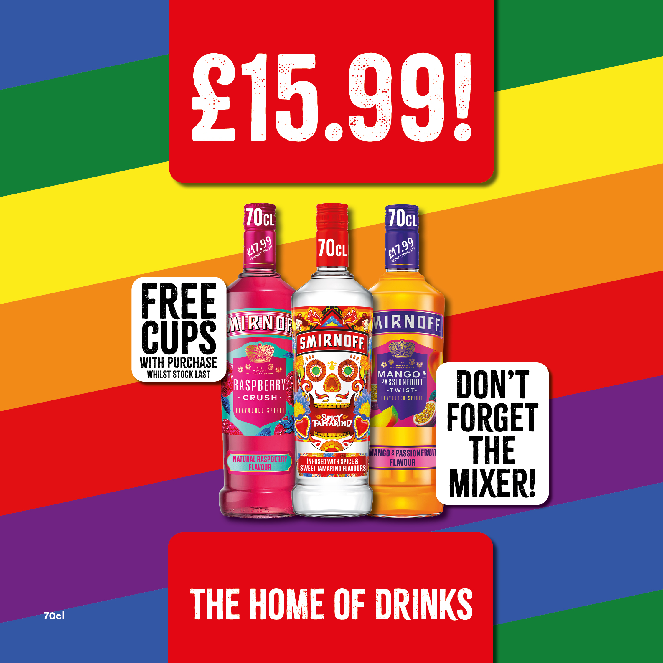 Free cup with Smirnoff flavours only £15.99 Bargain Booze Ormskirk 01695 424013