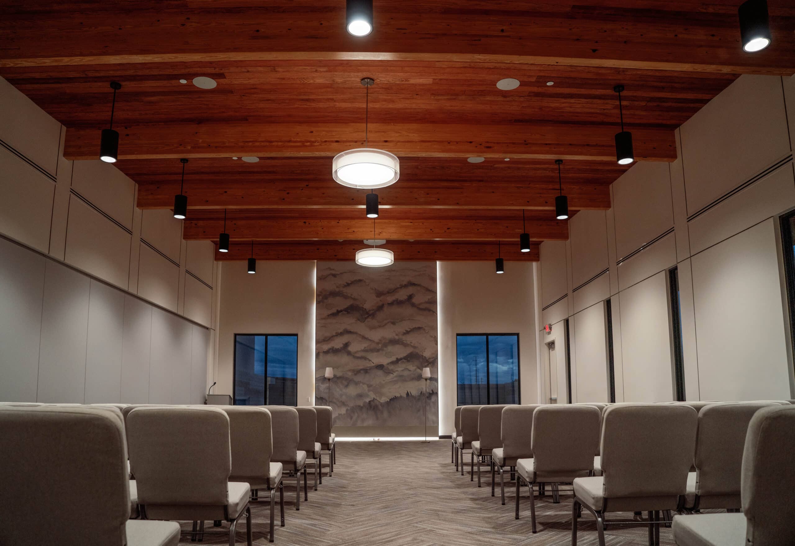 Seating for services in the Tribute Center chapel at Gilbert Memorial Park.