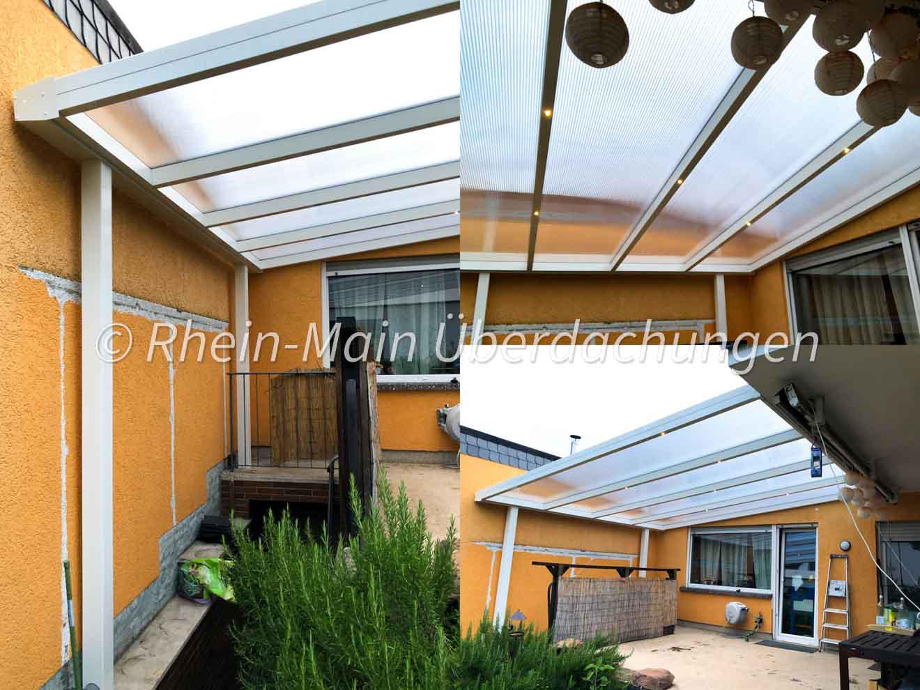 Polycarbonat Klar Terrassenüberdachung in 4x4.5m mit eingebauten LED Spots.