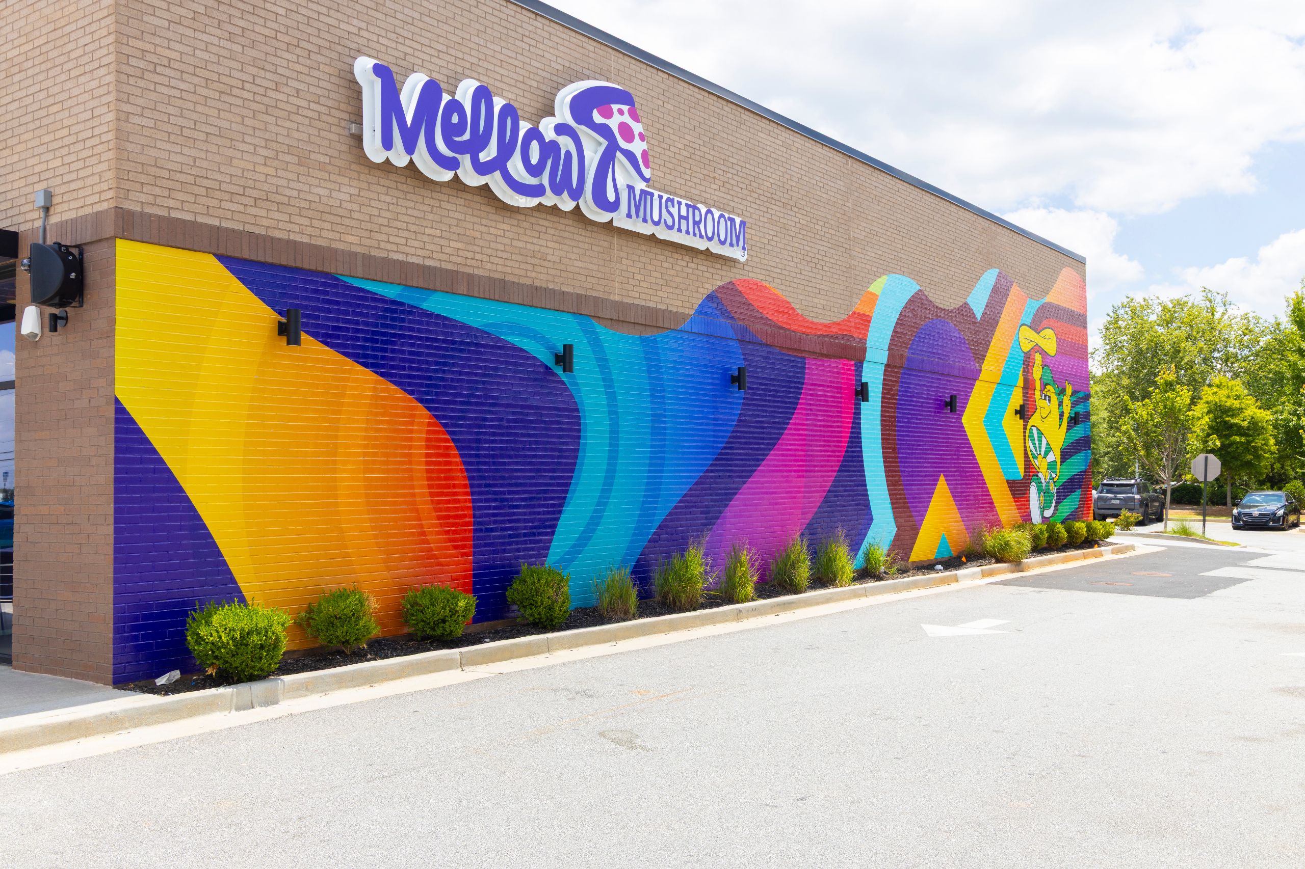 mellow mushroom newnan exterior with colorful mural
