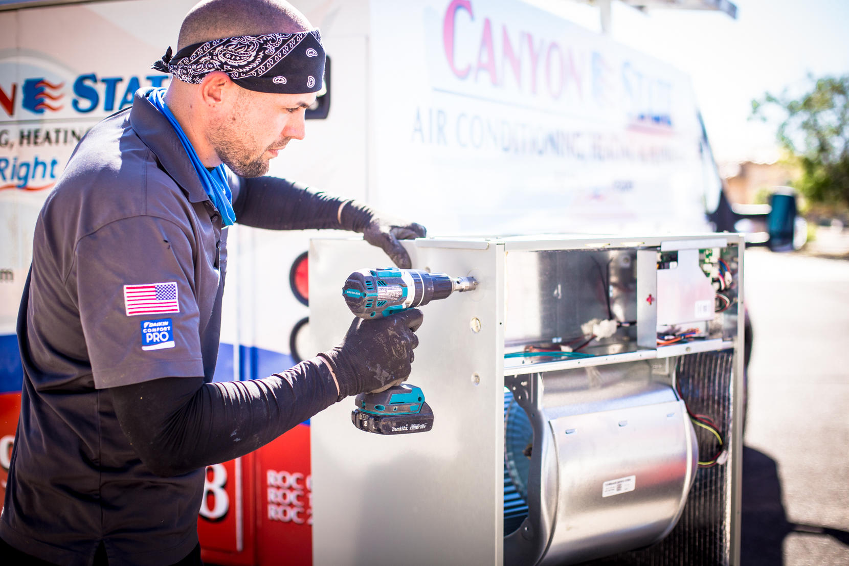 Canyon State install team member assembling HVAC equipment