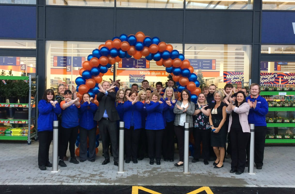 The B&M Cross Hands store team celebrate the opening of their new store at Cross Hands Business Park, Llanelli.