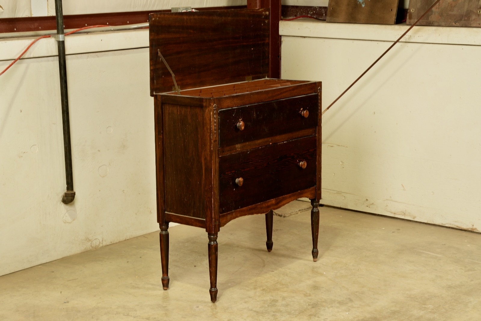 Antique dresser open top angled view - before restoration