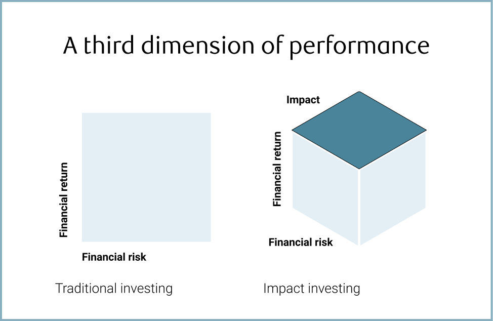 Chart highlighting the three dimensions of performance which are financial risk, financial return, and impact.