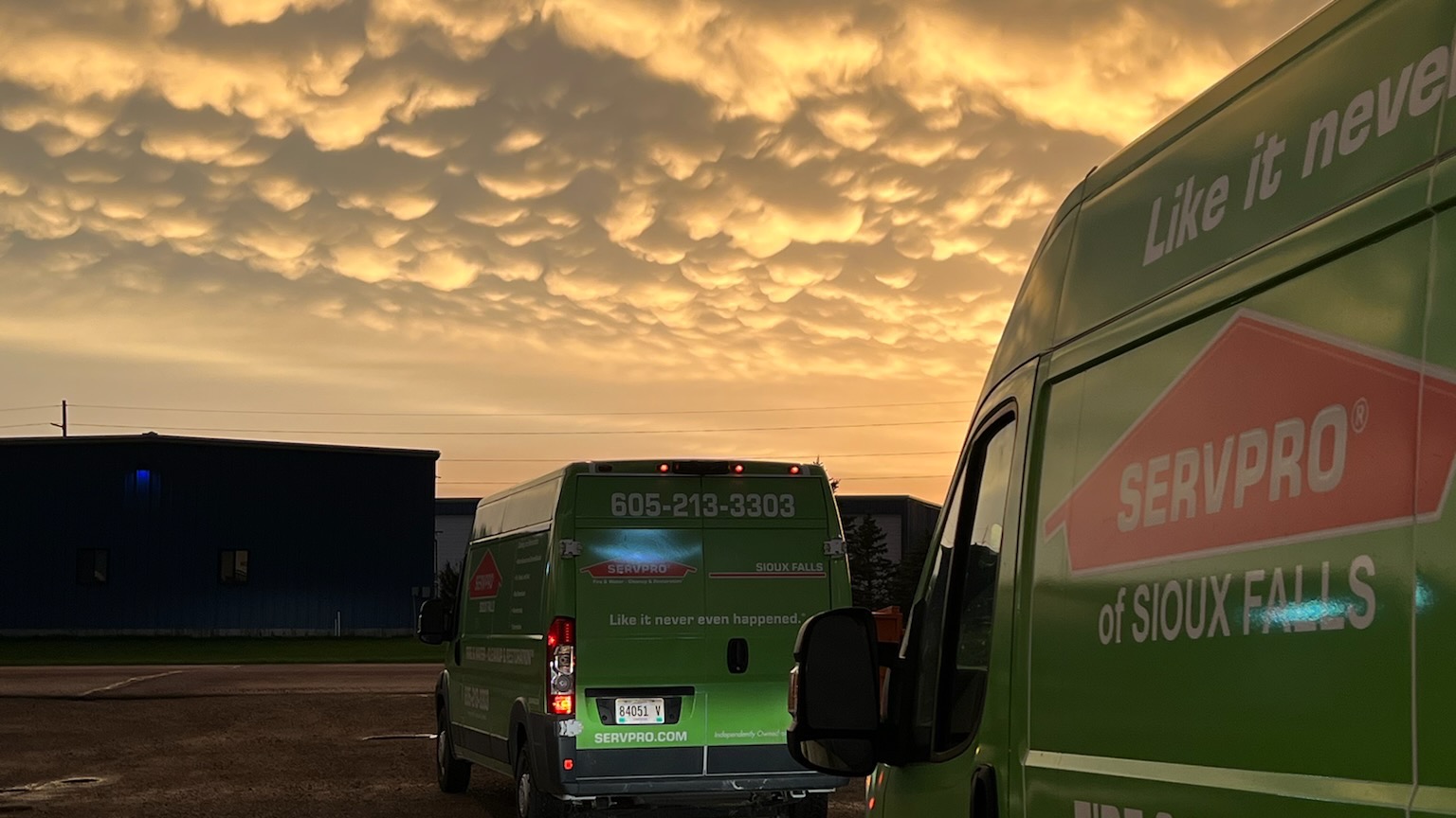 SERVPRO of Sioux Falls vehicles heading out to help with storm damage.