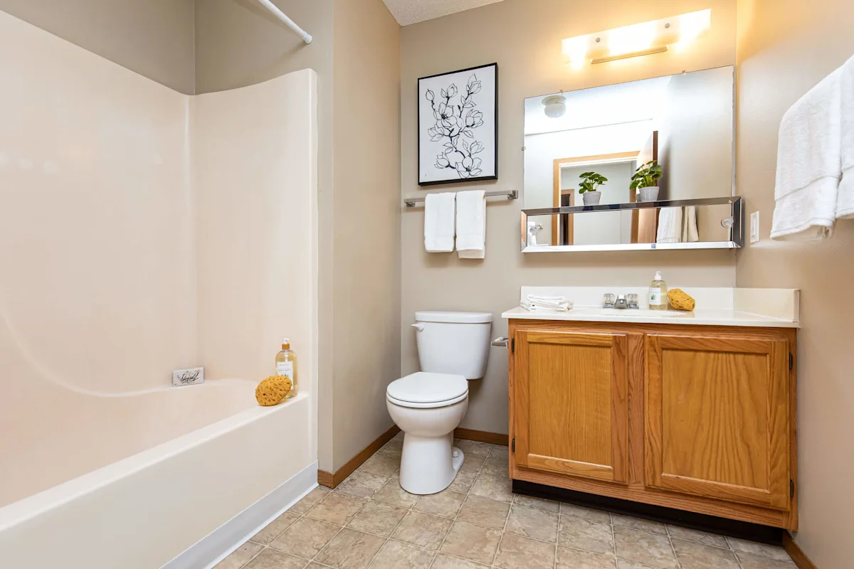 Bathroom with bathtub and mirror