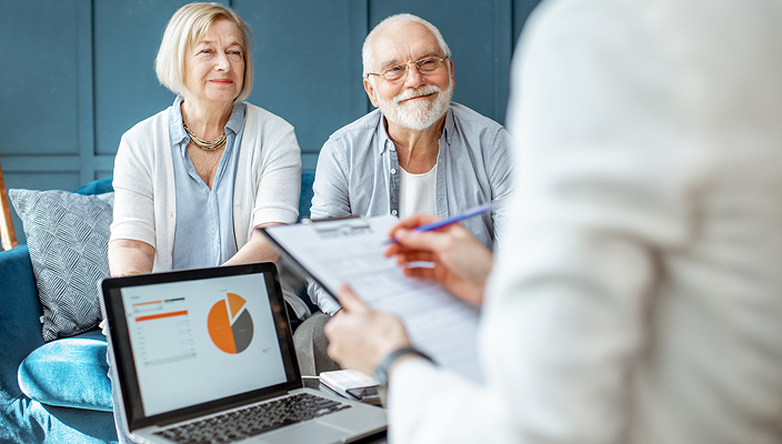 An advisor working with clients.