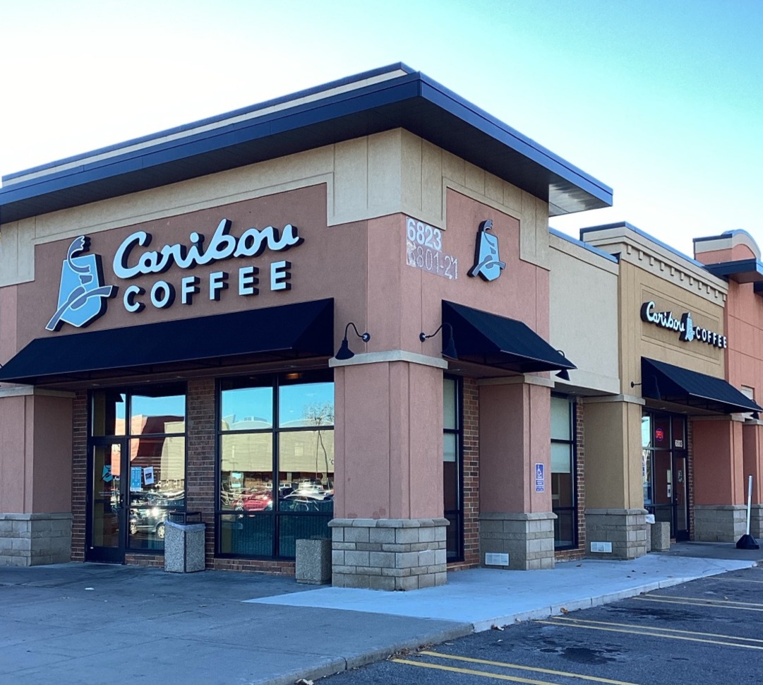 Storefront of the Caribou Coffee at 6803 York Avenue South in Edina