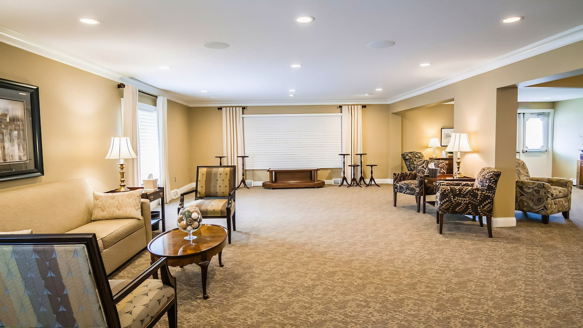 The Spring Lake Chapel gathering room, comfortable space for family and friends.