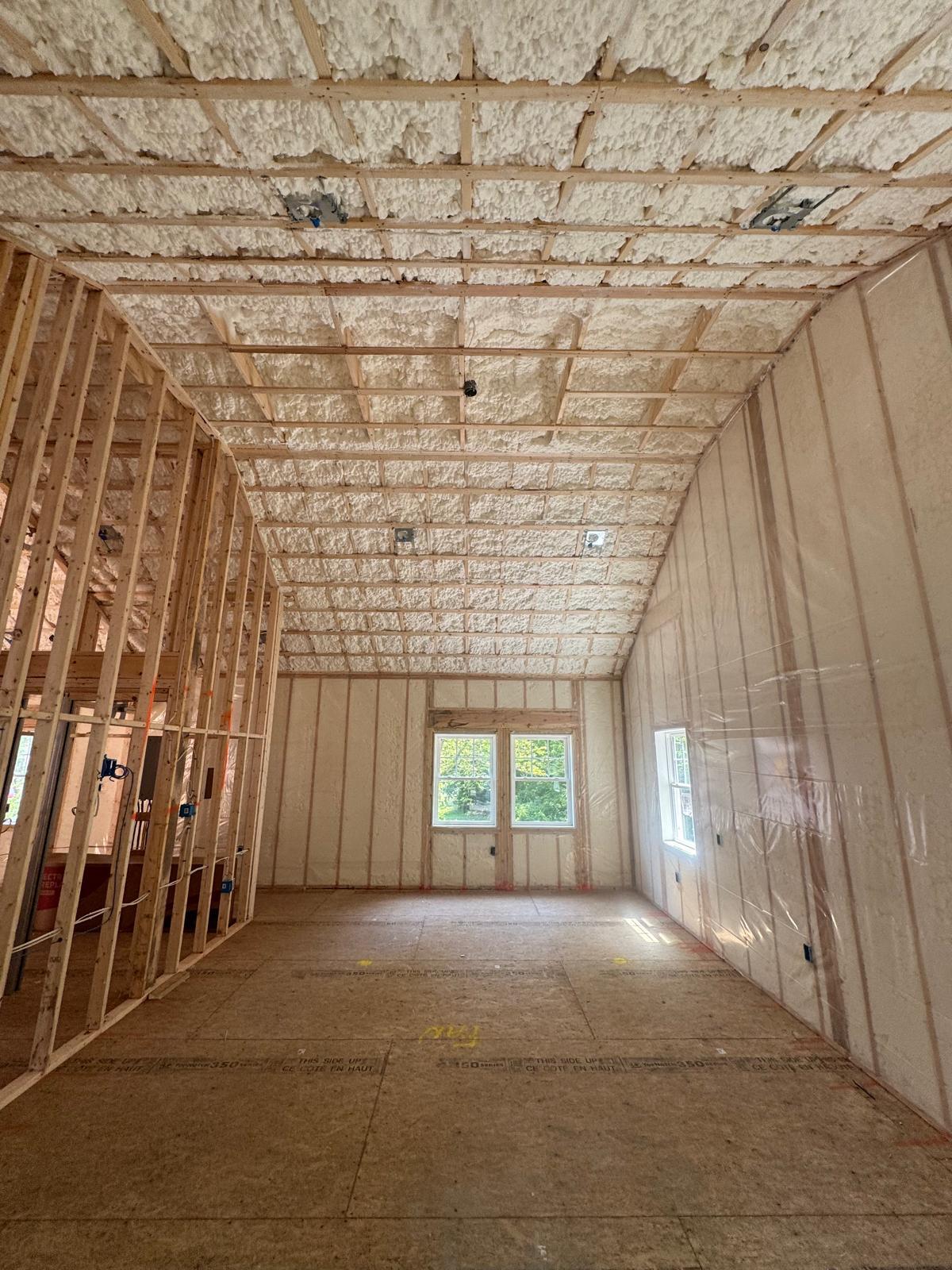 We insulated this new home with spray foam on the walls and ceiling. This keeps the house warmer in the winter, cooler in the summer, and helps lower energy bills. Our team makes sure every corner is fully sealed for comfort and efficiency. Quality work you can trust from V Morais Construction.Click the link below to see everything we did on this project.