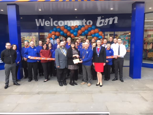 B&M Lowestoft's VIP guests for the day were Lowestoft Lions who fundraised throughout the day. Representative from the charity Derek Ward received £250 worth of B&M vouchers as a thank you for opening the store.