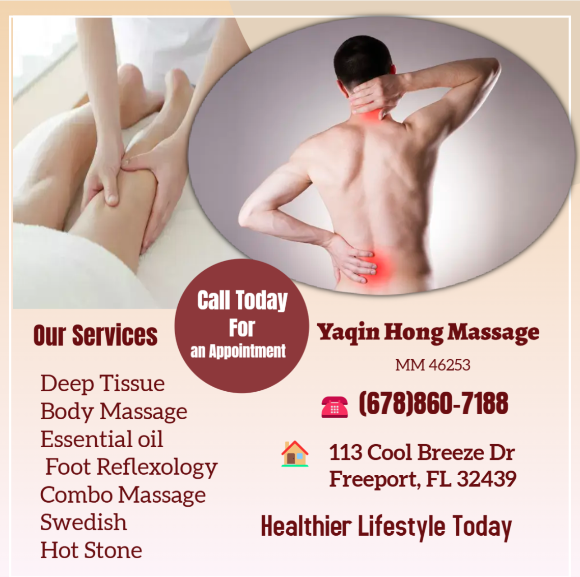 The full body massage targets all the major areas of the body that are most subject to strain and
discomfort including the neck, back, arms, legs, and feet.
If you need an area of the body that you feel needs extra consideration,
such as an extra sore neck or back, feel free to make your massage therapist aware and
they will be more than willing to accommodate you.
