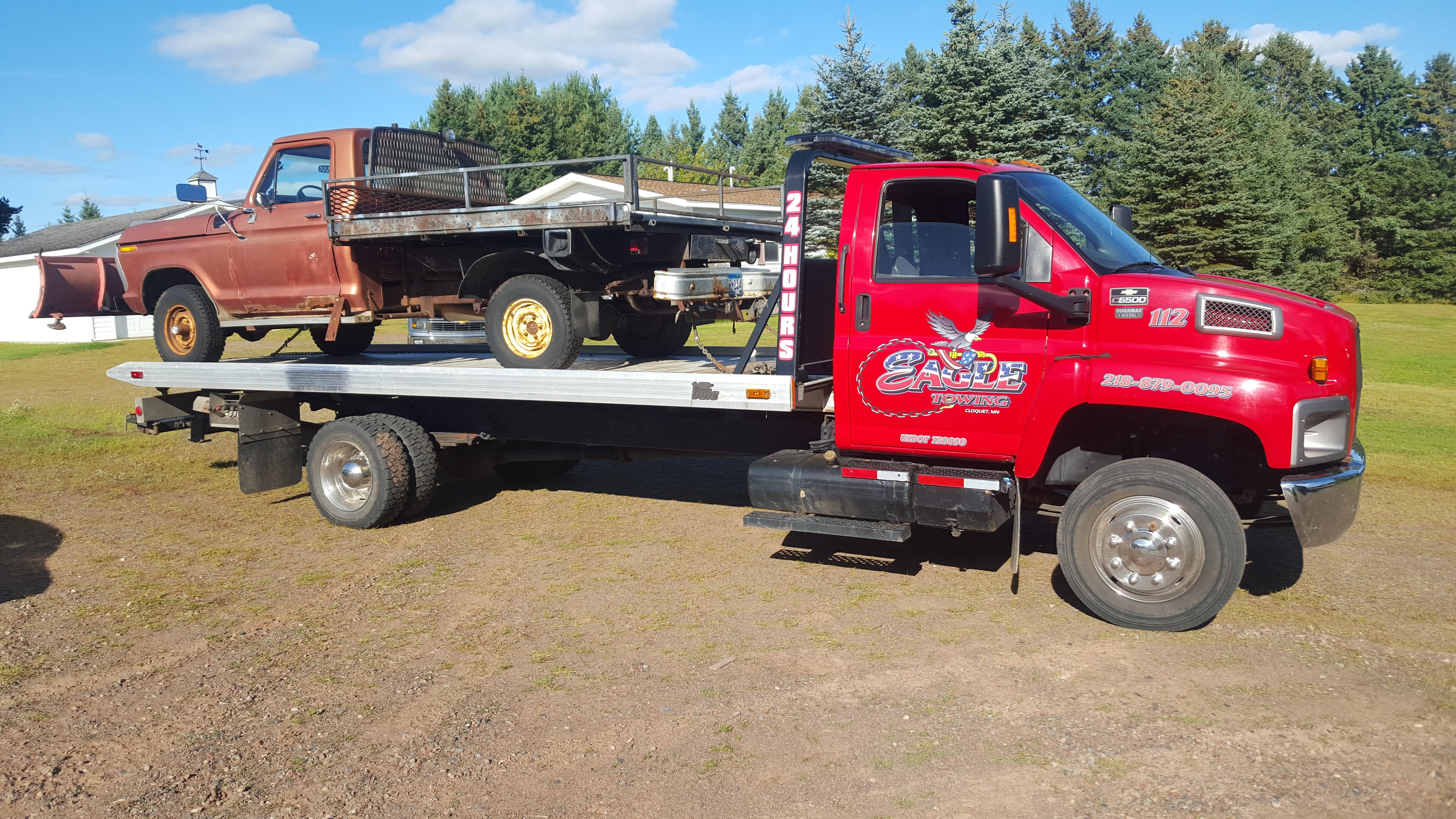 Eagle Towing | (218) 879-0095 | Cloquet, MN | 24 Hour Towing Service | Light Duty Towing | Medium Duty Towing | Heavy Duty Towing | Flatbed Towing | Box Truck Towing | School Bus Towing | Classic Car Towing | Dually Towing | Exotic Towing | Junk Car Removal | Limousine Towing | Winching & Extraction | Wrecker Towing | Luxury Car Towing | Accident Recovery | Equipment Transportation | Moving Forklifts | Scissor Lifts Movers | Boom Lifts Movers | Bull Dozers Movers | Excavators Movers | Compressors Movers | Loadshifts | Wide Loads Transportation | Exotic Car & Sport Car Towing | Long Distance Towing | Auto Transport | Tipsy Towing | Lockouts | Fuel Delivery | Jump Starts | Roadside Assistance | Motorcycle Towing | Tire Service | Private Property Impound (Non-Consensual Towing)