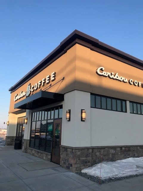 Storefront of the Caribou Coffee at 5616 26th Ave S in Fargo