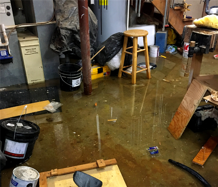 Flooded basement in Guilford, Connecticut caused by heavy rains during a summer storm.