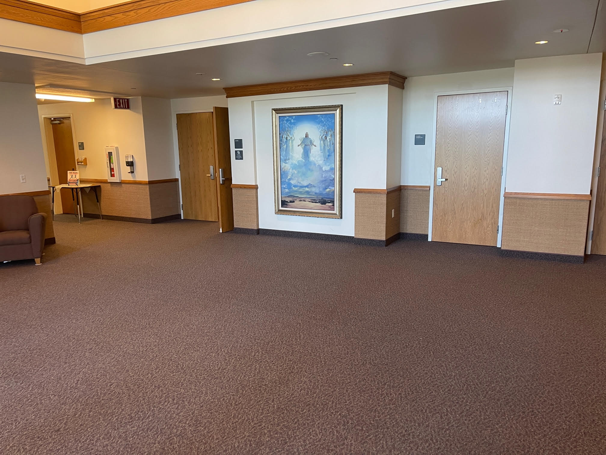 Main lobby of The Church of Jesus Christ of Latter-day Saints at 5401 Westwind Way, with a painting of Jesus Christ on the wall.
