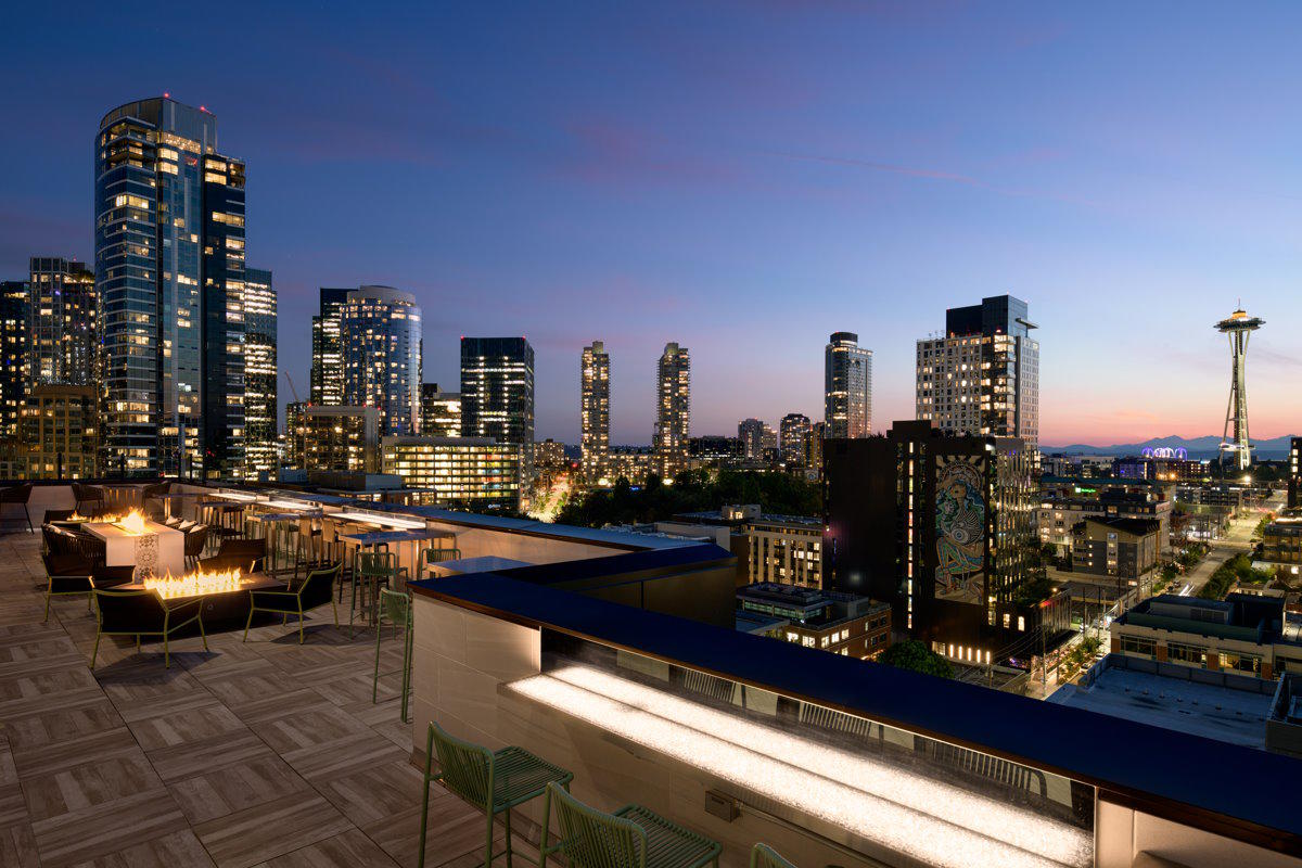 Photo of exterior and view from ALTITUDE Sky Lounge Seattle