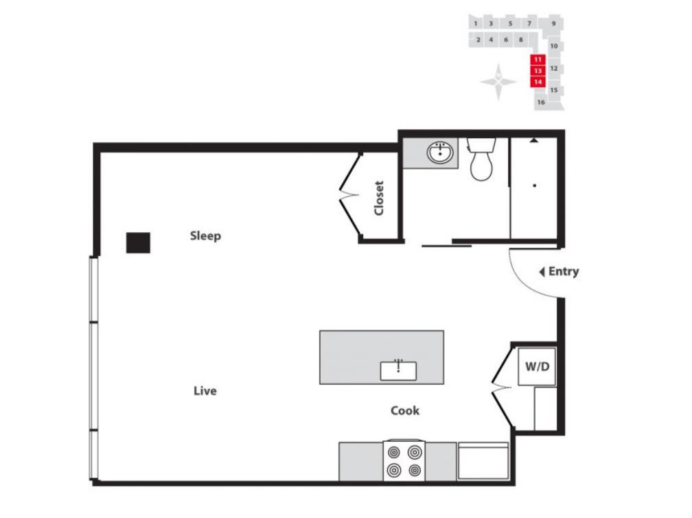 Seven at Broadway Studio Apartment Floor Plan