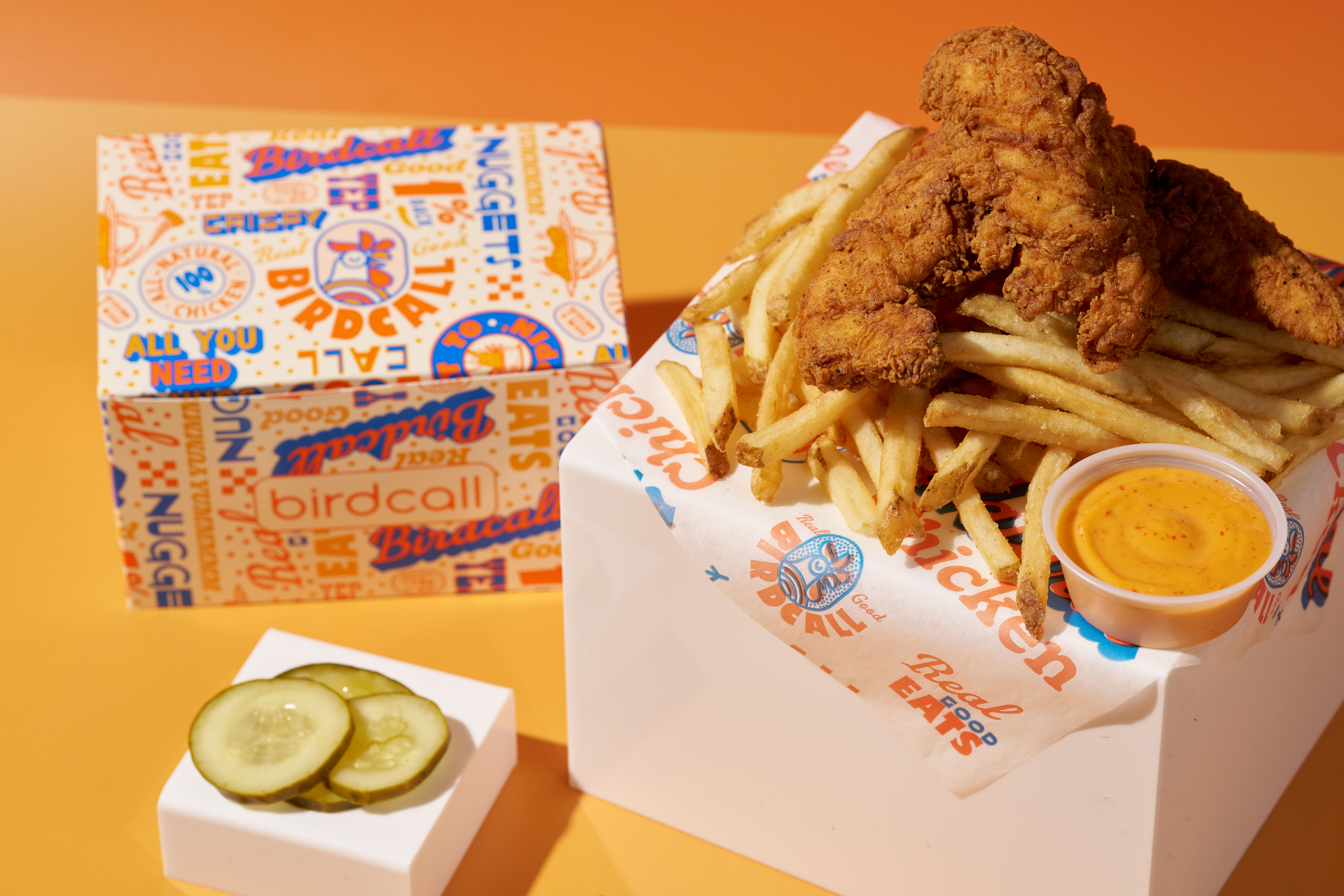 New Bird in a Box Bundles have arrived! Enjoy a 3-piece Original Tenders, fries or tots, sauce, and a side of pickles for $9.95