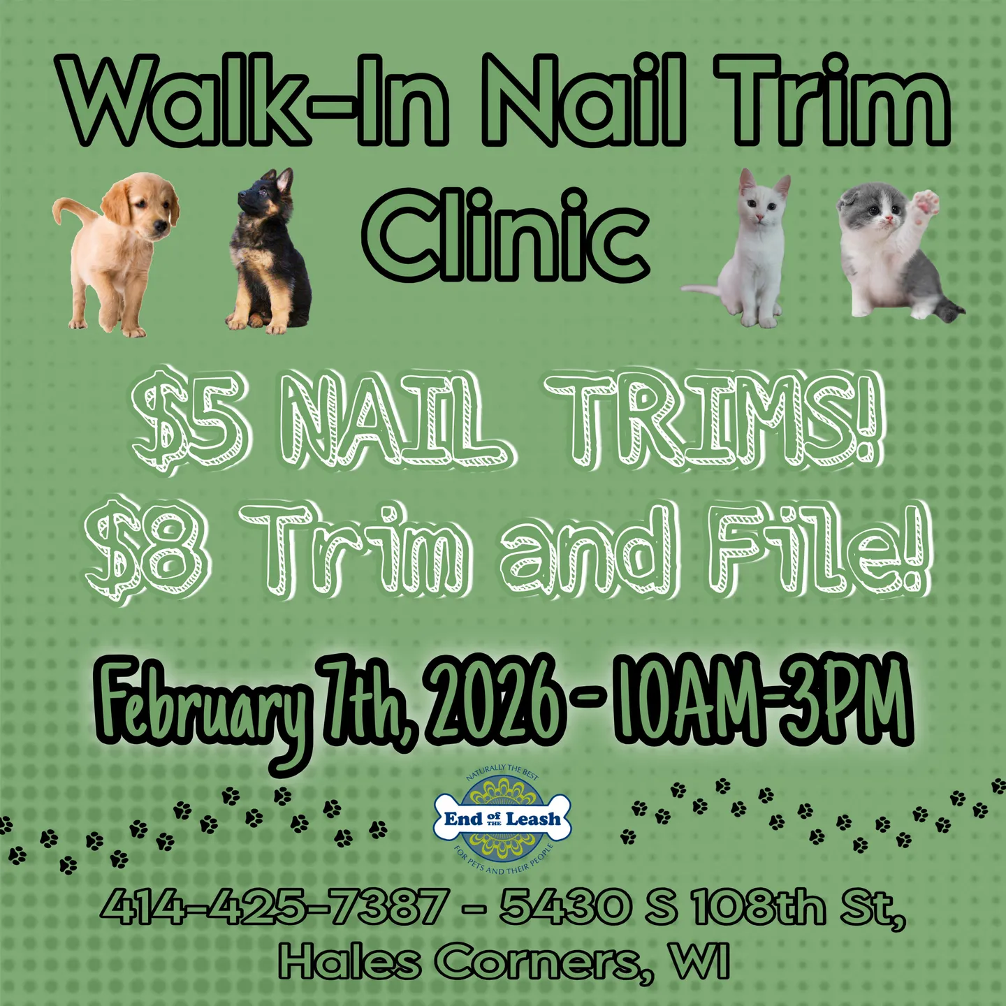 Image of Local Pet Event Walk-In Nail Clinic - HALES CORNERS! Nearby