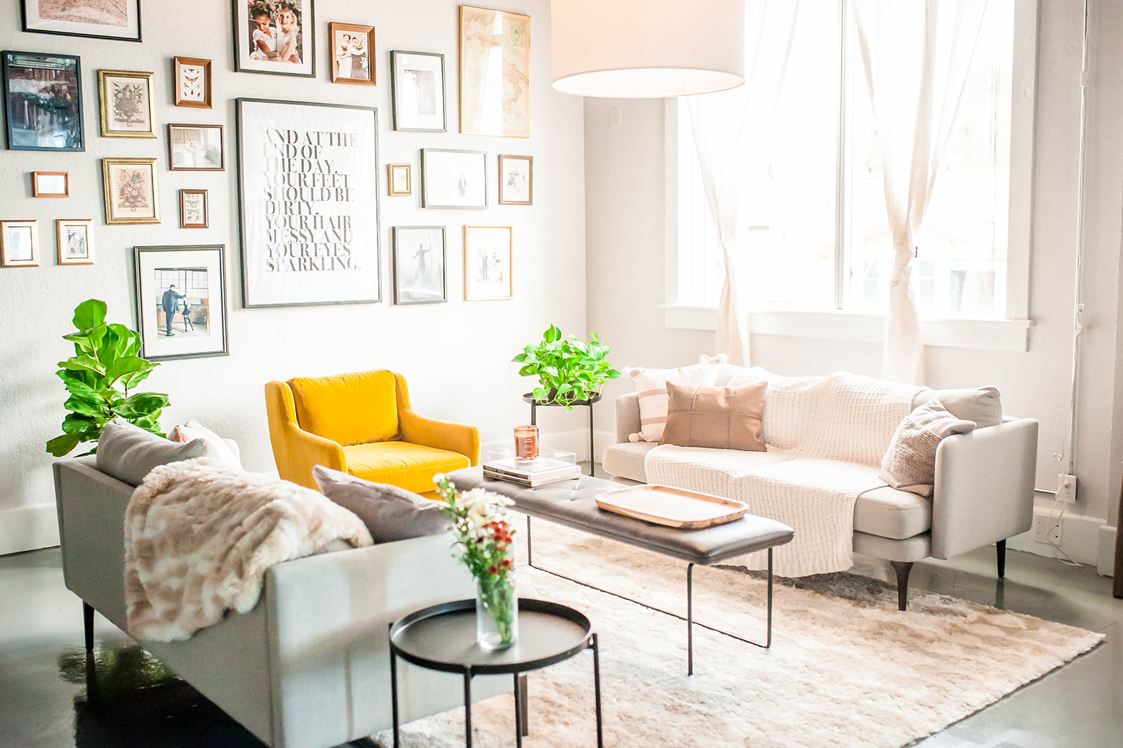 Bright and cozy bridal lounge space designed for relaxing and getting ready before events.