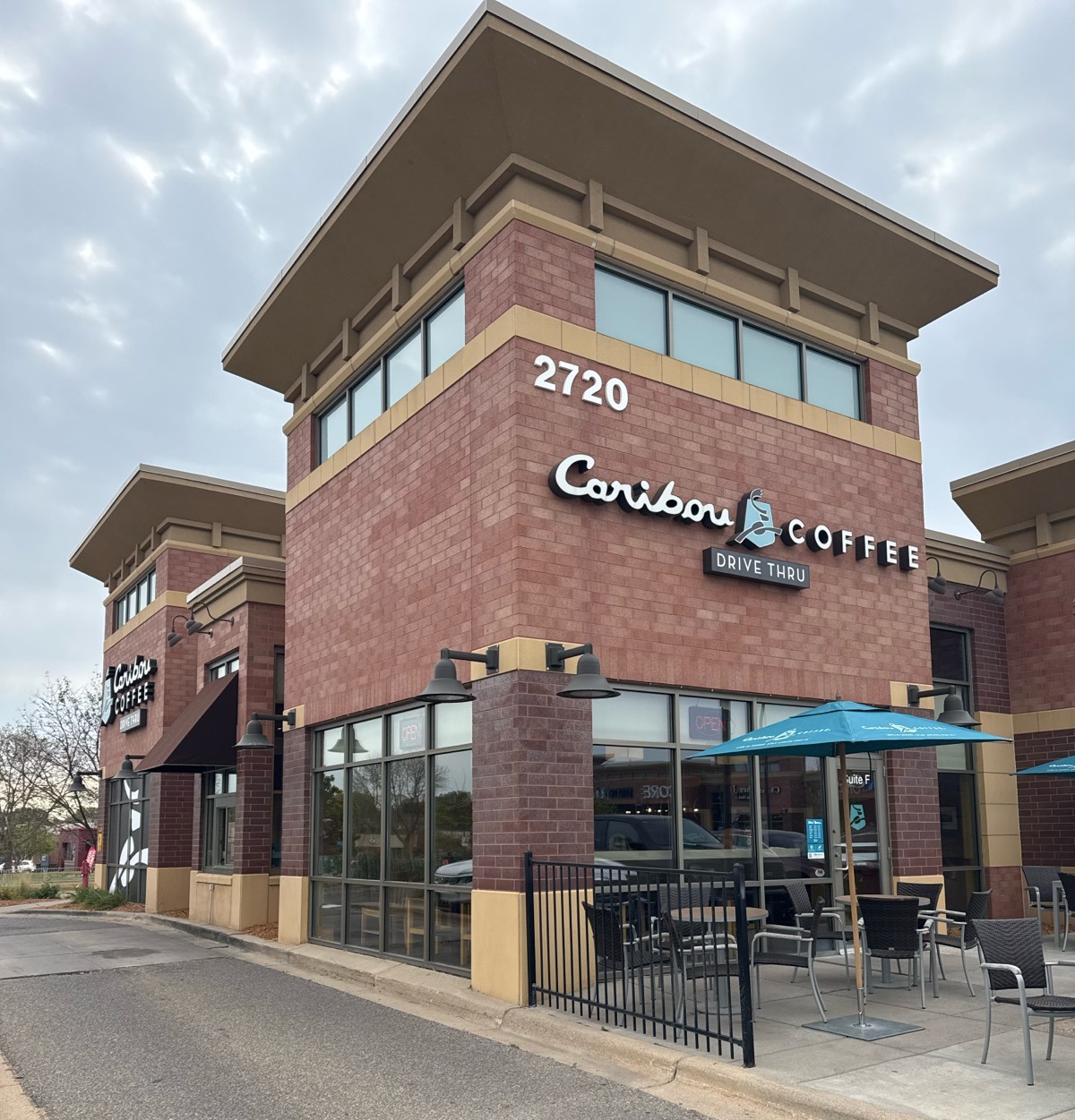 Storefront of the Caribou Coffee at 2720 Annapolis Circle in Plymouth