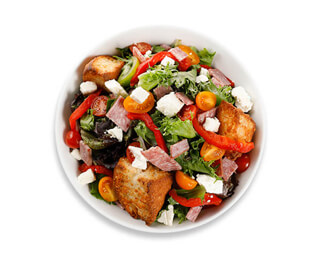 Bowl of the Panzanella salad made by P.ZA Kitchen.