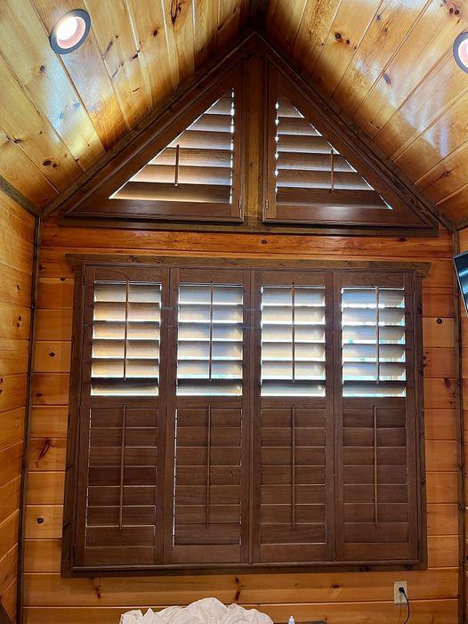 So woodsy and beautiful! In this Lenoir City home, the trim contrasts the lighter wood tones of the  Budget Blinds of Knoxville & Maryville Knoxville (865)588-3377