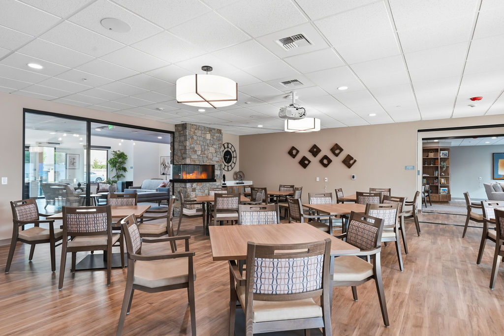 Welcoming dining area at brand new assisted living facility in Spokane Valley, WA 