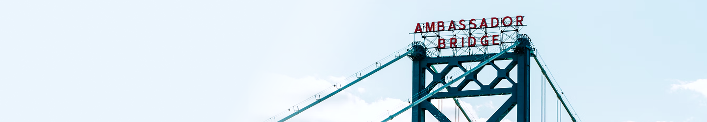 Close-up of the Ambassador Bridge connecting Windsor and Detroit.