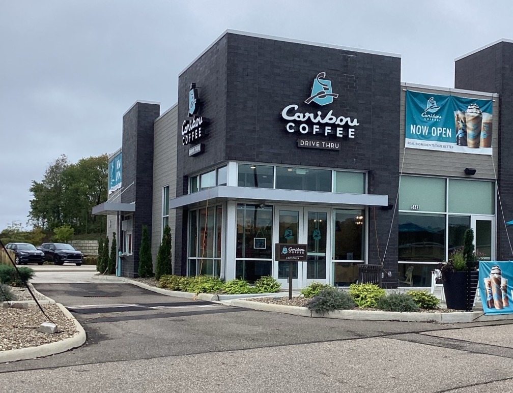 Storefront of the Caribou Coffee at 5443A Whipple Ave NW in North Canton