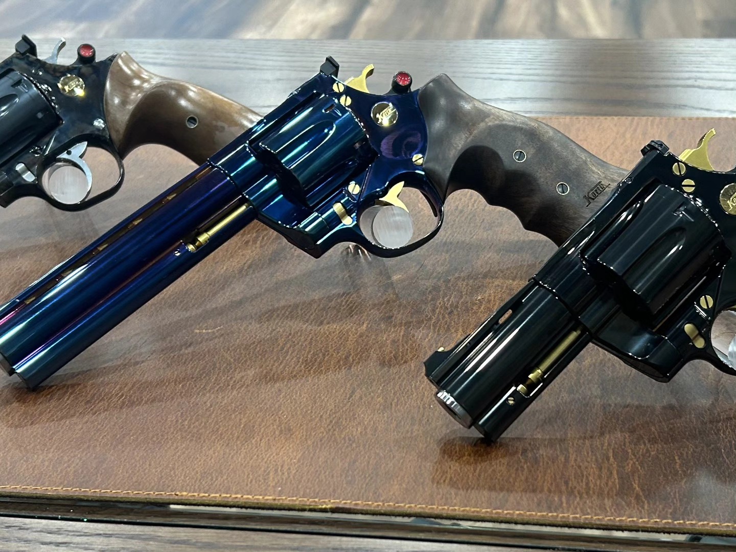 German-crafted Korth revolvers in stunning blue and black finishes with gold accents — among the world's most precisely engineered handguns, available at Shoot It LLC in Phoenix.