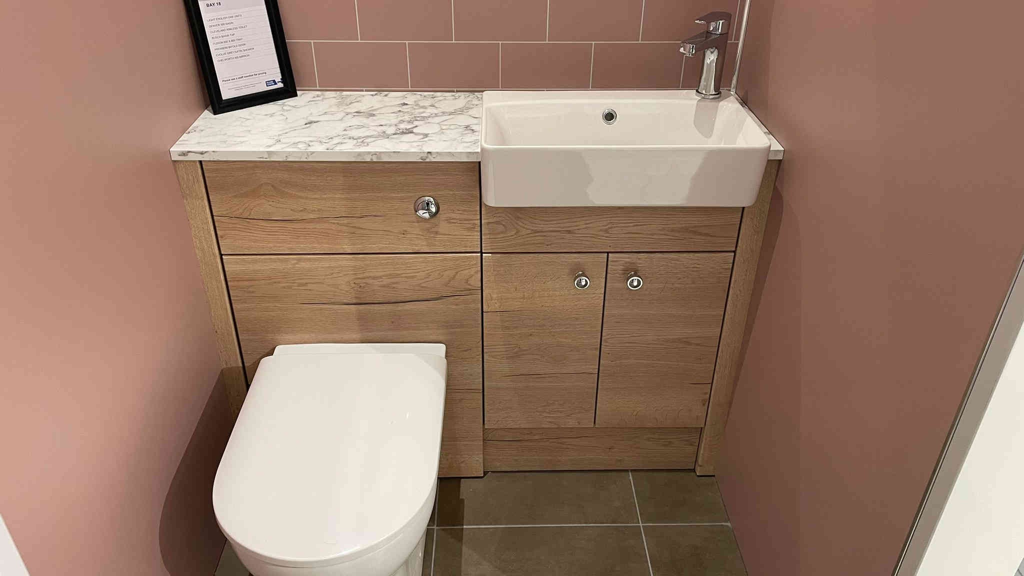 Calypso Brecon light English oak basin and toilet unit.