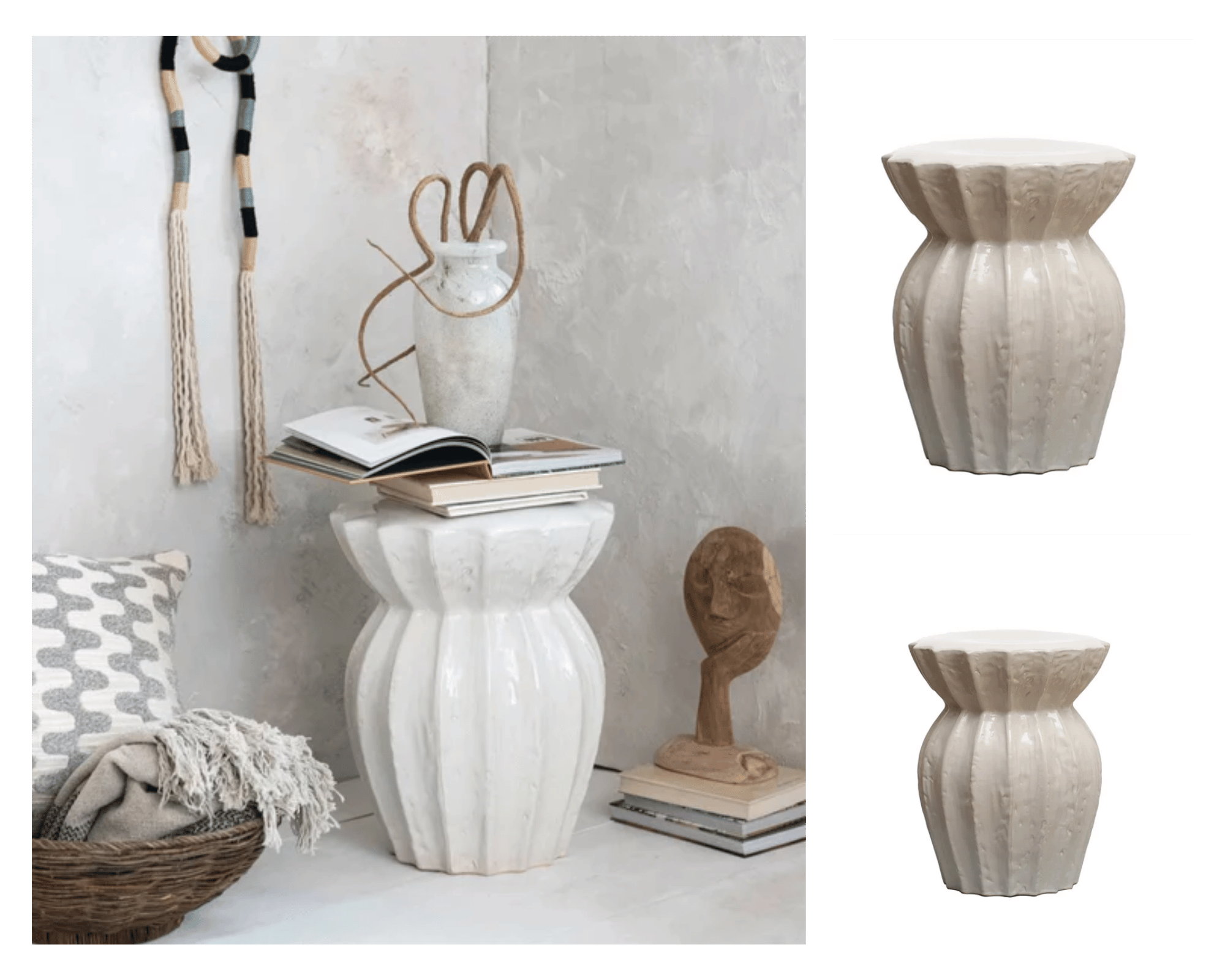Sculpted Stoneware Side Table Featuring a striking sculpted design and smooth stoneware finish, the  