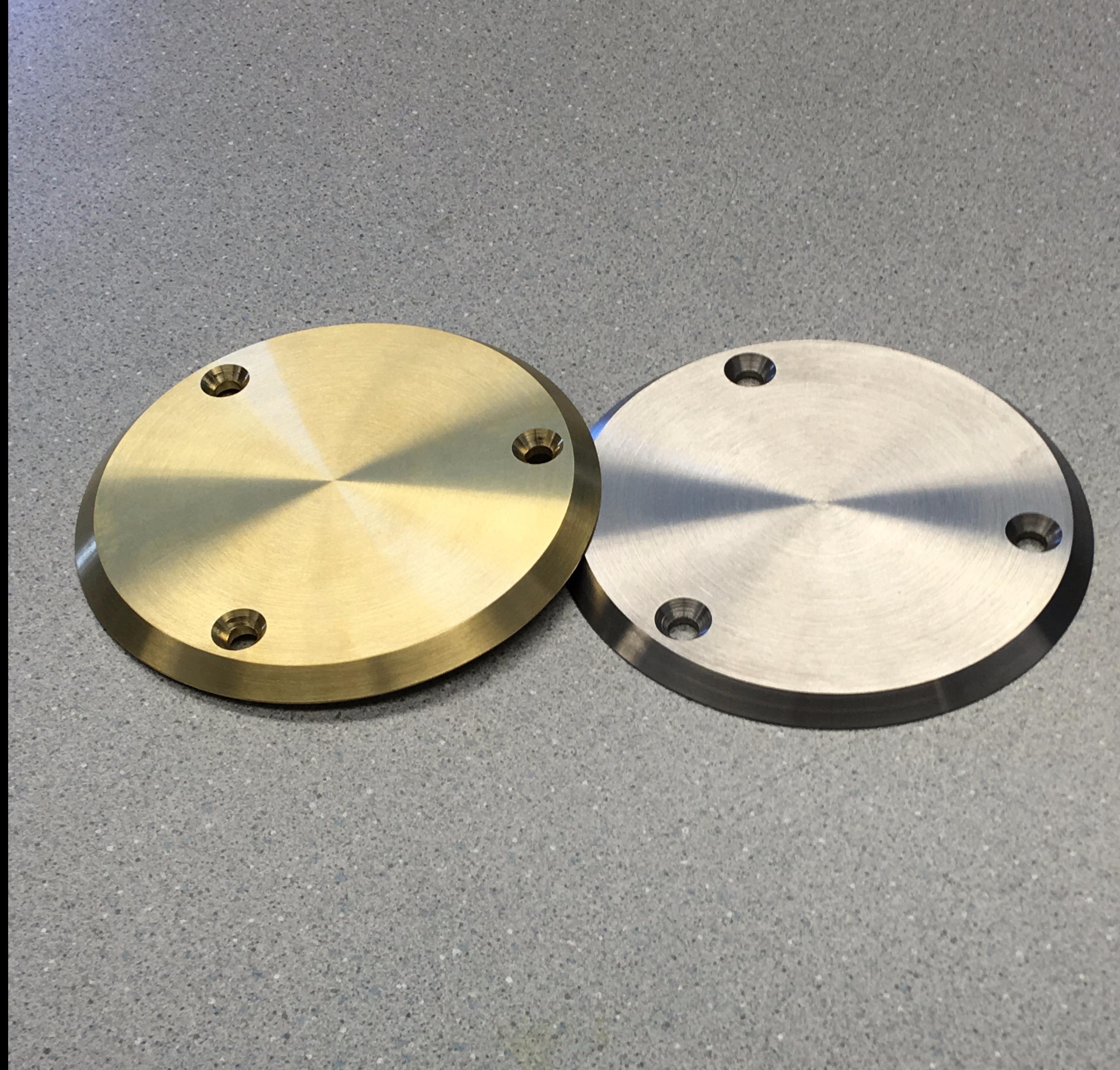Brushed Brass and Brushed Stainless Steel Disks
W/ Beveled Edging and Countersunk Holes